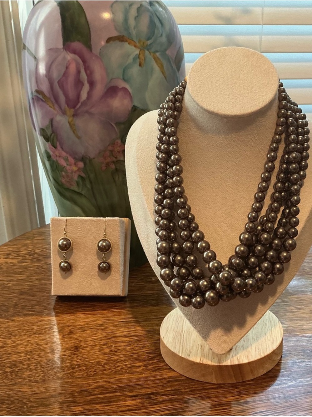 Lia Sophia Multi-Strand Mocha Bronze Pearl Necklace with Drop Earrings